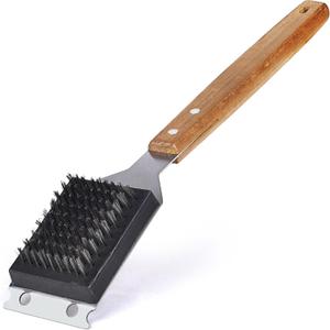 Grill Brush and Scraper for Barbecue with Replaceable Stainless Steel Bristles Head  Grill Brush for Outdoor Grill with Extended 15 Large Wooden Handle -No Scratch on Grill