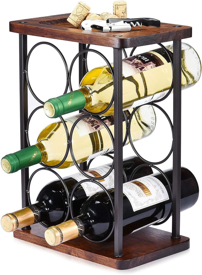 ALLCENER Countertop  Rack, Wood  Bottle Holder, Perfect for Home Decor & Kitchen Storage Rack, Bar, Cellar, Cabinet, Pantry, etc (Hold 6 Bottles)