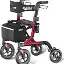 Walkers for Seniors with Seat, Foldable Rollator Walker, Reinforced Aluminum Frame, 10" Big Rubber Wheels for All Terrain, Built-in Cable, Lightweight Rolling Walker, Burgundy