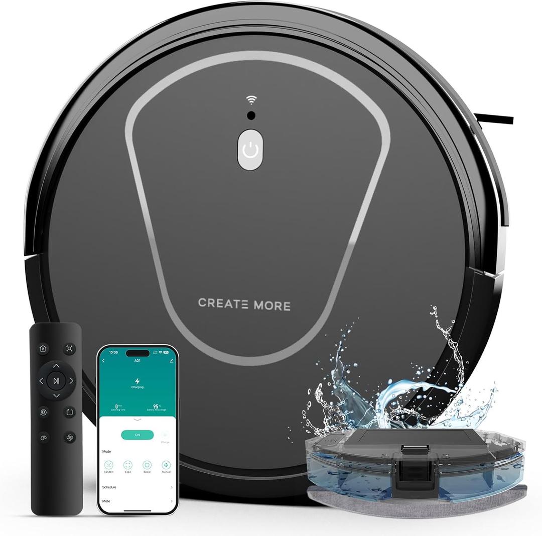 Bagotte Robot Vacuum and Mop Combo, 3-in-1 Robotic Vacuum Cleaner, 5000Pa Strong Suction with Auto Recharging,Tangle Free, Timing Function, App/WiFi/Voice/Remote for Hard Floor and Pet Hair (Jet Black)