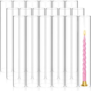 Showgeous 18 PCS Hurricane Candle Holder, D:3" H:14" Open Ended Glass Candle Cylinder Sleeve, Clear Glass Cylinder Candle Holder, Open Flame Candle Chimney Tube Cover, Bottomless Cylindrical Glass