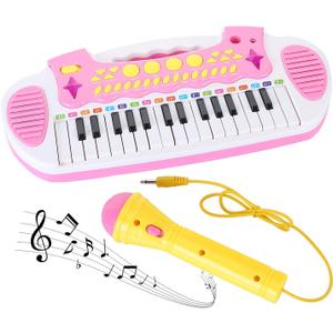 Love&Mini Piano Toy Keyboard for Kids - Birthday Gifts for 3 4 5 Years Old Girls Toys with 31 Keys and Microphone Musical Instrument Toys for Girls Gifts (Pink)