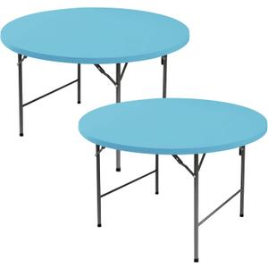 Fitted Round Table Covers 60 Inch-2 Pack Light Blue Elastic Spandex Table Cloth-Small Stretch Folding Circle Tablecloths Topper Cap for Kitchen Dining Commercial Party Picnic Event Banquet