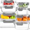 HOMBERKING 8 Pack Glass Food Storage Containers with Lids, Meal Prep Containers, Airtight Bento Boxes with Leak Proof Locking for Microwave, Oven, Freezer and Dishwasher, BPA Free, 5-35oz