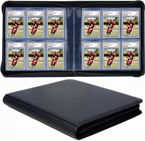 60 Pockets Graded Card Binder, Toploading PSA Slab Holder Album, PU Leather Graded Card Storage Binder, Premium 6 Pocket PSA Card Binder Album with Sleeves (Black)