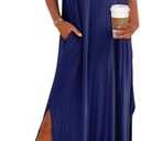 Dokotoo Womens Summer Dresses 2025 Short Sleeve Long T Shirt Dress Split Maxi Dress Beach Sundresses with Pockets, Size XL