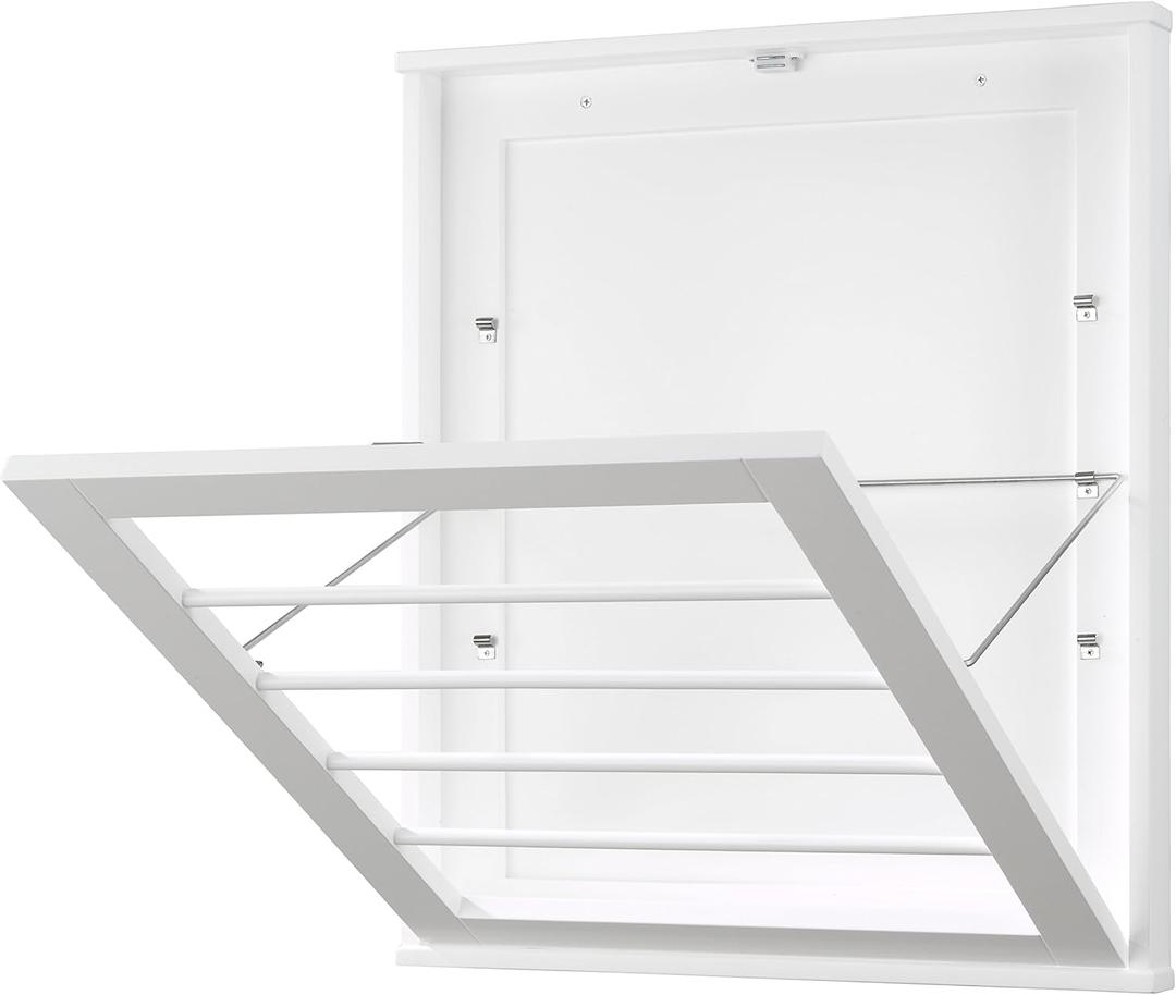 Whitmor MDF, Wood, Steel Wall Mounted Drying Rack for Storage, White