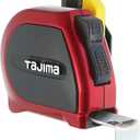 TAJIMA Tape Measure - SAE & Metric Scale 25ft/7.5m x 1 inch Sigma Stop Measuring Tape with Acrylic Coated Auto Locking Blade & Safety Belt Holder - SSSF-25/7.5MBW, Black and Red 