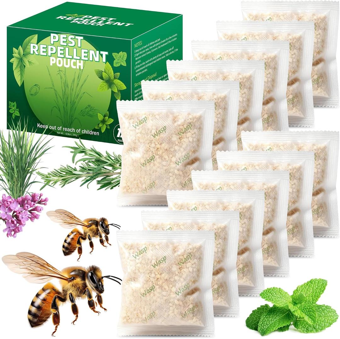12 Pack Natural Wasp and Bee Repellent Pouch Outdoor, Peppermint Oil Carpenter Bee Repellent for Yellow Jackets, Hornets, Mud Wasps Deterrent for Indoor Outdoor Patio Garden Porch, Pet and Human Safe