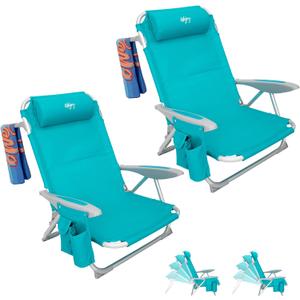 #WEJOY Folding Beach Chair for Adults, 4-Position Aluminum Lightweight Beach Chair, Low Sands Chairs with Shoulder Strap, Cup Holder and Padded Headrest, Supports 265lbs for Lawn