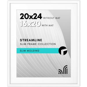 Americanflat 20x24 Picture Frame with Polished Plexiglass - Use as 16x20 Frame with Mat or Display 20x24 Photo Without Mat - Streamline Collection - Thin Border Picture Frames for Wall - White