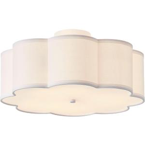 17.7" Semi Flush Mount Ceiling Light Fixture, 3-Light Modern Close to Ceiling Light with Fabric Flower-Shaped Shade, Light Fixtures Ceiling Mount for Bedroom Nursery(White)