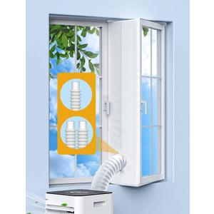 Portable AC Window Seal Kit for Casement & Crank Windows, 300CM/118 No-Drill Window Vent Kit, Adjustable Zipper Seal for Single & Dual Hose Portable Air Conditioners, Waterproof AC Window Kit