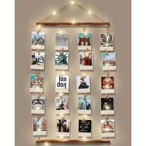 Picture Frames Collage Wall Decor - Picture Board for Photos Polariod Display with 30 Clips and Adjustable Strings, 15FT String Light, Artwork Hanging Multiple Pictures Hangers, 15.8"L X 27.6"W