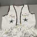 Women Tassel Sleeveless Rhinestone Cowgirl Vest 70s Hippie Faux Suede Fringe Jacket (Bull-white), XL
