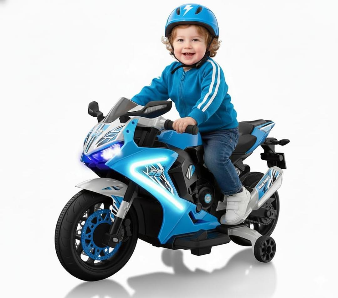 Kid Trax 6V Glow Electric Toddler Kids Motorcycle - Toddler Bike, Indoor/Outdoor Toys, Durable, LED Headlights and Body Light, Realistc Sounds, Kids Ride On Toys, Max Weight 65lbs, Ages 3+, Blue, Medium