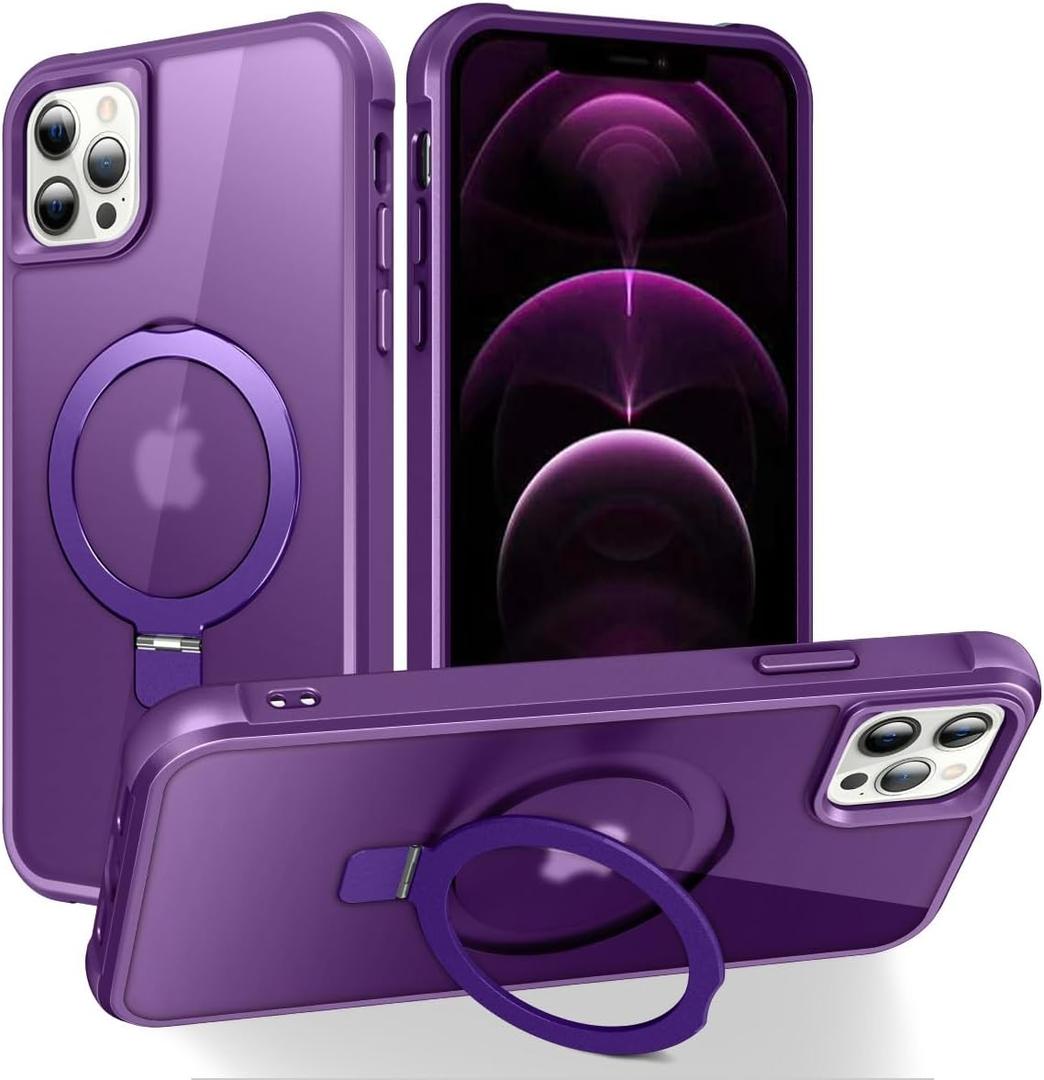 PIXIU Strong Magnetic for iPhone 12/12 Pro case Compatible with Mag-Safe, Built-in Invisible Stand,Military Shockproof Slim Protective Matte Phone Cover for iPhone 12/12 Pro 6.1"-Purple