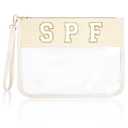 SOIDRAM SPF Bag Sunscreen Makeup Bag Chenille Letter Pouch Clear Travel Zipper Nylon Cosmetic SPF Pouch Organizer Sunscreen Toiletry Waterproof Summer Travel Gifts for Women