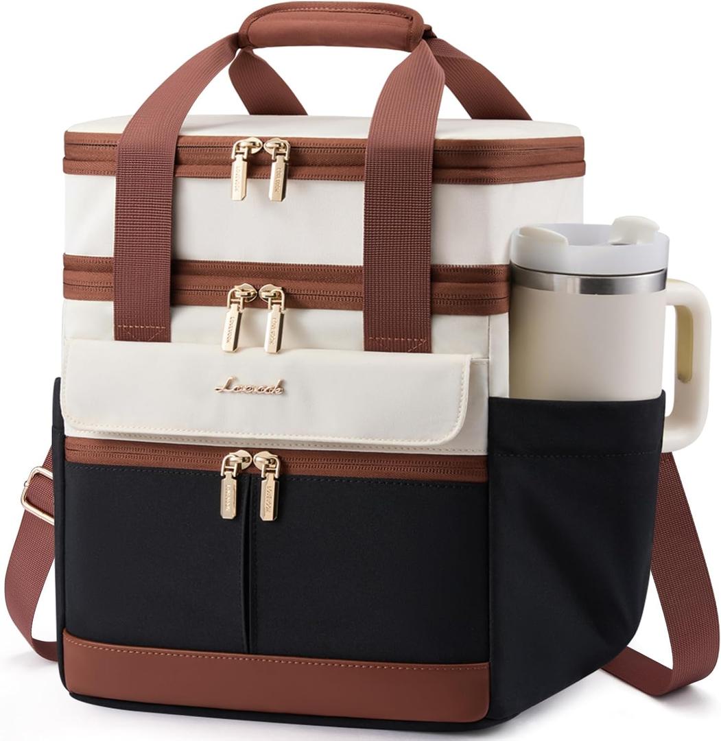 LOVEVOOK Insulated Lunch Bag Women Men,Expandable Double Deck Lunch Box for Women With Large Cup Holder,Leakproof Cooler Bag For Adult Lunch Tote Bag Work Picnic Beach with Adjustable Shoulder Strap