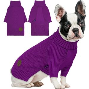 cyeollo Dog Sweater Pullover Turtleneck for Dogs, Classic Knitwear Fall Winter Cold Weather Dog Clothes Warm Pet Apparel Small Dogs Sweaters, Purple L