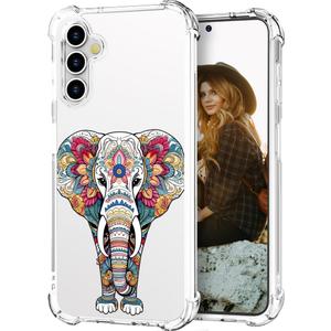 Hungo Compatible for Samsung Galaxy S24 FE Case for Women Girls Clear Design Cute,Girly S24FE Protector Mandala Floral Elephant Animal Flower Ethnic Indian