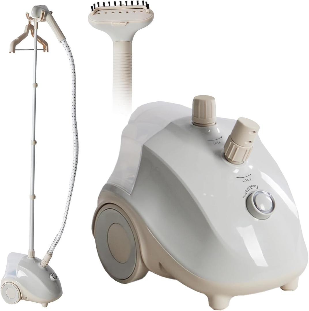 Sweetcrispy Garment Steamer for Clothes Standing, 1500W Powerful Clothes Steamer Standing with Wheels, 1.7L Water Tank for 55 Min Continuous Steaming, Professional Wrinkle Remover Heats in 45 Seconds (Light Grey)