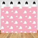 7x5ft White Clouds Pink Backdrop Cartoon Baby Shower Photography Background Girl Story Theme 1st 2nd 3rd Birthday Party Banner Decorations Kids Boys Girls Portrait Photo Booth Prop