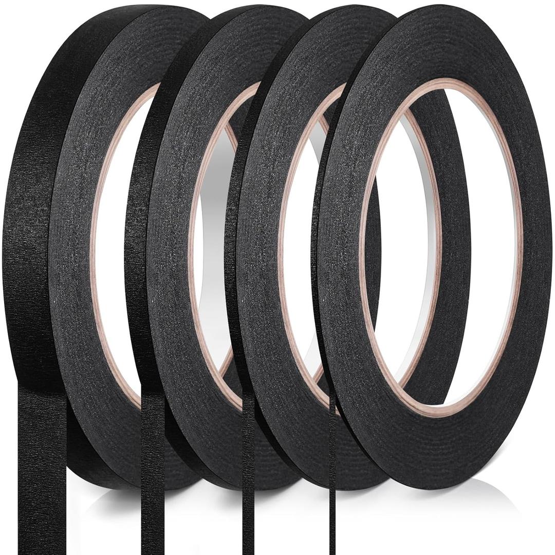 Epakh 4 Pack Painters Tape, Pinstripe Masking Tapes in 1/16, 1/8, 1/4 and 1/2 Inch Wide Suitable for Multi-Surface Automotive DIY Painting Labeling Arts Crafts Car Spray General Purpose(Black,55 yd)