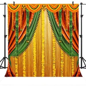 Lofaris India Pooja Photography Backdrop Puja Ganpati Pooja Traditional Mehndi Festival Background Decorations Wedding Party Marigold Garlands Photo Props 8x8ft