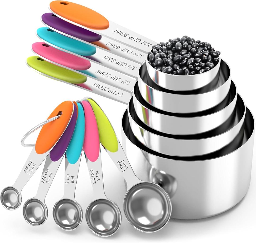 TILUCK Measuring Cups and Spoons Set, Stainless Steel, Kitchen Utensils for Cooking and Baking (13, Colorful) (10)