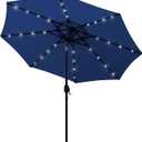 Blissun 9 ft Solar Umbrella 32 LED Lighted Patio Umbrella Table Market Umbrella with Tilt and Crank Outdoor Umbrella for Garden, Deck, Backyard, Pool and Beach (Navy Blue)