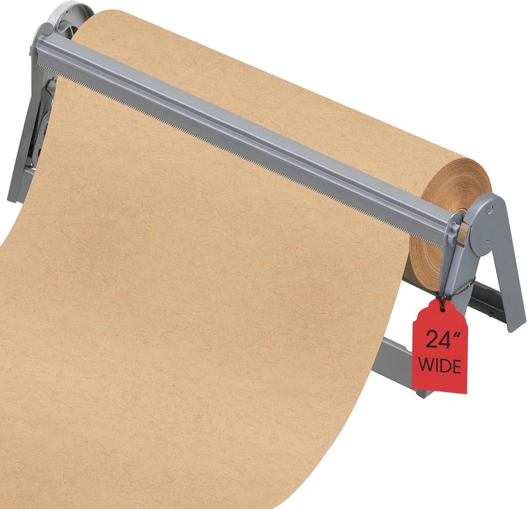 24in Wrapping Paper Roll Cutter - Holder Dispenser for Butcher Freezer Craft Paper Rolls with Updated Serrated Blade for Gift Wrap. Non-Slip Cutting Tool for Kitchen, Craft Room-Set on Tabletop