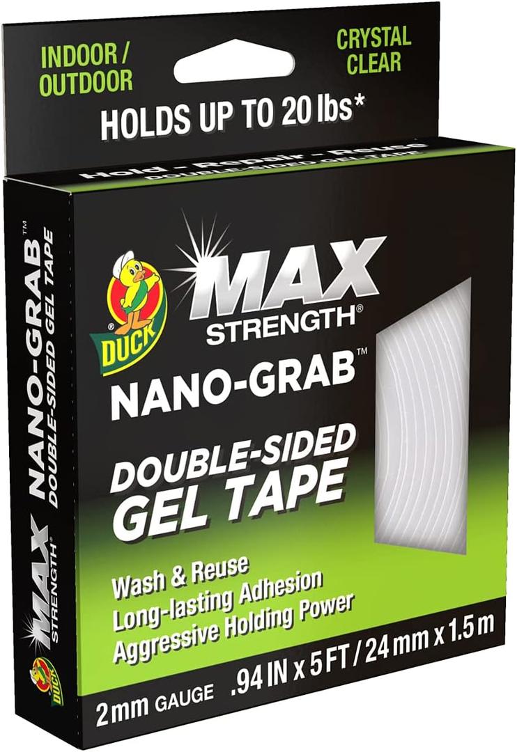 Duck MAX Strength Nano-Grab Double-Sided Gel Tape, 0.94" x 5 ft, Clear
