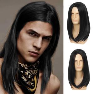 Sallcks Mens Long Wig Long Black Straight Wig for Men Middle Part Synthetic Heat Resistant Hair Wigs for Daily Party Costume Halloween (Black)