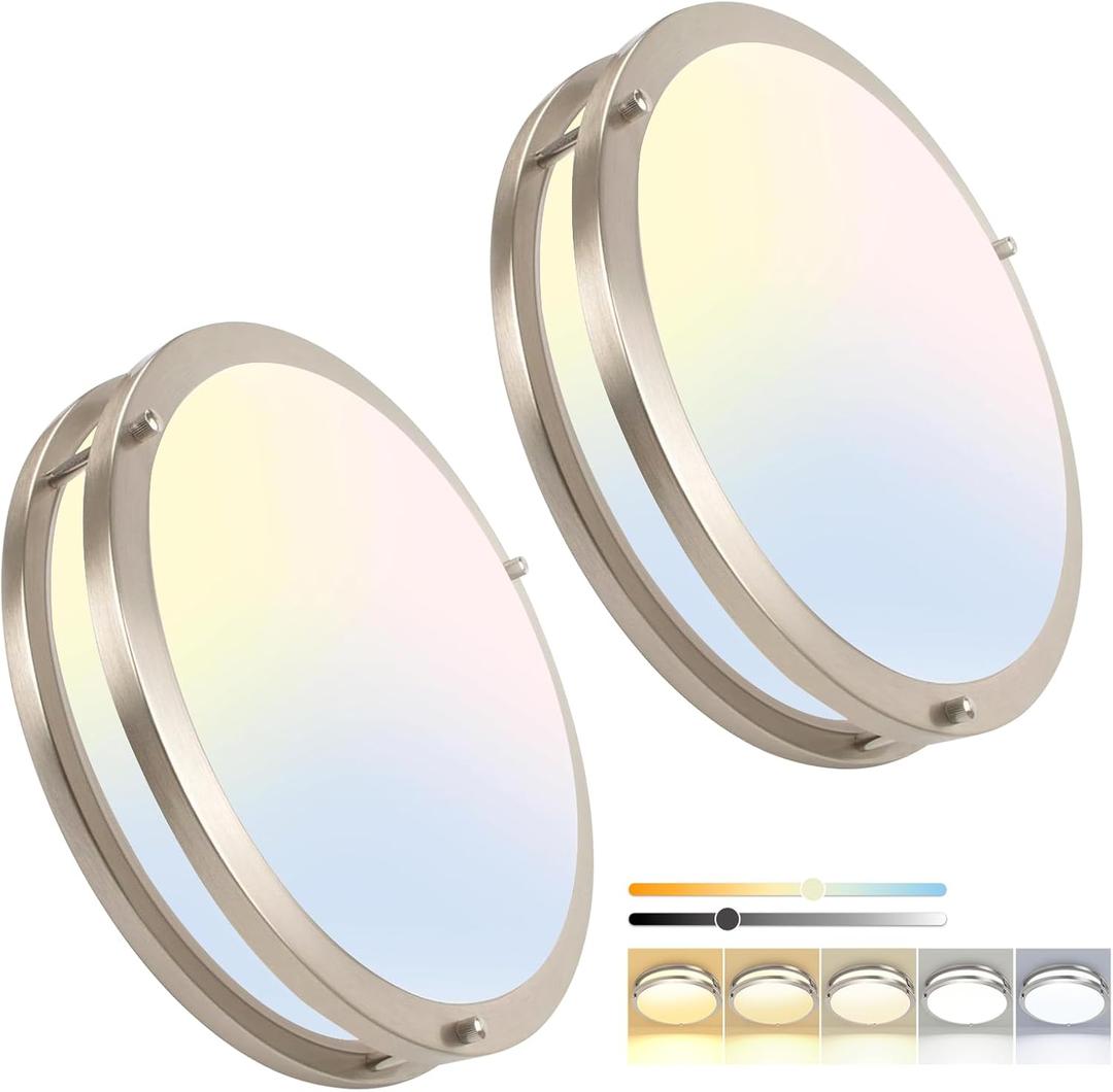 13inch LED Flush Mount Ceiling Light Fixture 5CCT Brushed Nickel