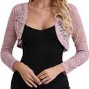 Fuinloth Women's Lace Shrugs, 3/4 Sleeve Bolero Sheer Floral Top Cardigan XL