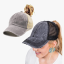 ProMindFun Womens Pony Hat High Ponytail Baseball Cap Girls Messy Bun Caps Camouflage Trucker Bad Hair Day Adjustable Dad Hat Black and Gray