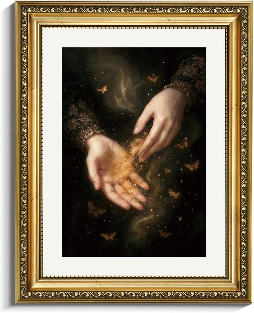 VIYYIEA Gold Framed Wall Art, Magic Hands Gothic Canvas Print Home Decor Vintage Art Painting Pictures Bathroom Wall Decor, Dark Academia Artwork for Living Room Bedroom Kitchen Office - 14L x 11W