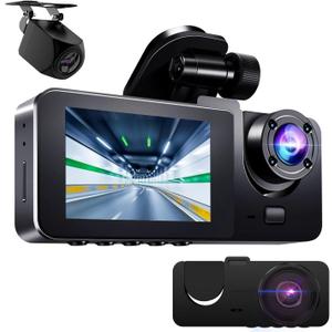 3 Channel Dash Cam,4K Dash Cam Front and Rear Inside, Dash Camera for Cars
