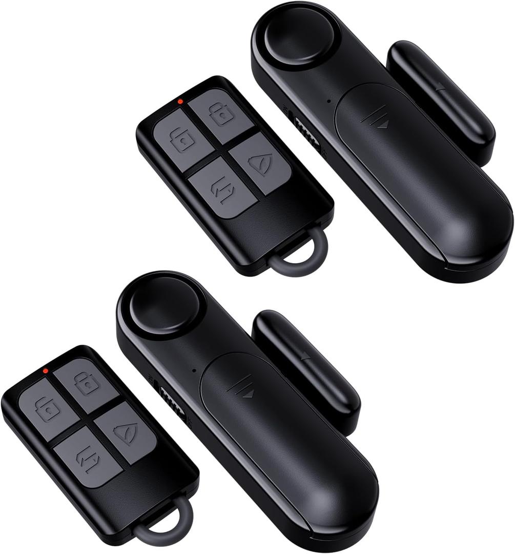 Window and Door Alarm When Opened for Kids Safety/Home Security, 2 Pack Sliding Door Sensor Alarms with Remote for Dementia, Burglar Alert for Business/Garage/Apartment Entry, Back/Front/Pool, Black