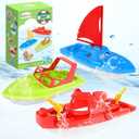 Boat Bath Toys, 3 PCS Toddler Pool Toys for Water Play, Plastic Toy Boats for Toddlers 1-3, Kids Ages 3-5
