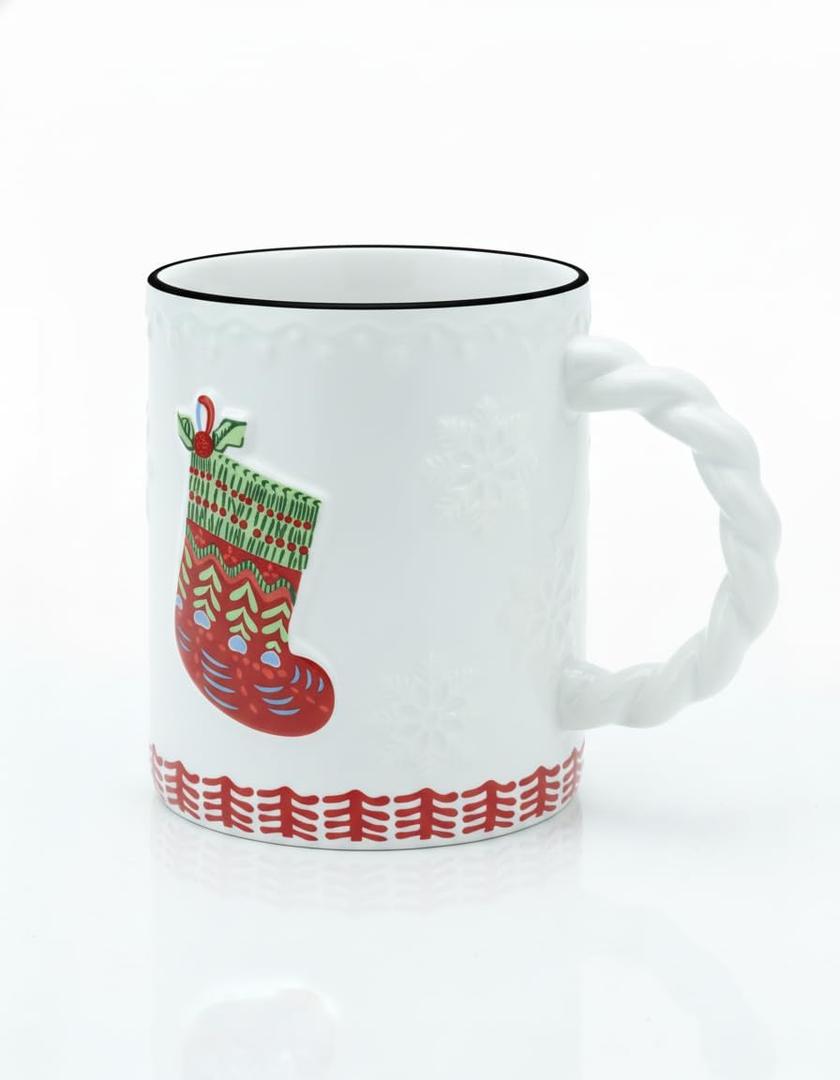 Christmas Coffee Mugs, 17 oz Ceramic, Holiday Snow Design, White