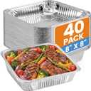 40 Pack 8x8 Aluminum Foil Pans - Square Baking Cake Pans Disposable - To Go Food Container Aluminum Tray, Perfect for 8'' Air Fryer
