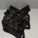 WDIRARA Women's Deep V Neck Sleeveless PU Leather Skinny Bodysuit Halter Top Black XL