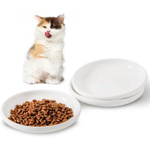 3 PCS Ceramic Cat Bowls, 5.5 in Pet Bowl Cat Dishes for Food and Water, Small Dog Dish (White)