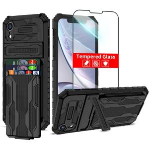 for iPhone XR Case with Card Holder Detachable Wallet Cover, Built-in Kickstand & Screen Protectors, Full Body Shockproof Phone Case for iPhone XR (6.1 Inch)