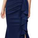 AISIZE Women's Elegant Off Shoulder Ruffle Formal Evening Long Dress (X-Large, Navy Blue)