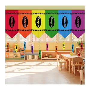 Renbuzhu 23Pcs Rainbow Crayon Curtains Classroom Decor with Colorful Hanging Swirls Back to School Decorations for Teacher Appreciation Week First Day of School Bedroom Window Cover Room