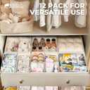 Cotton Linen Drawer Organizer for Baby Clothes, 12Pack Multi-Size Nursery Dresser Dividers for Clothes, Premium Foldable Storage Bins for Bedroom, Closet and Diaper Table, Beige