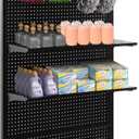 NectaCol Pegboard Display Stand, Gondola Retail Shelving Wall Display for Convenient Grocery Office Supply or Liquor Stores, Single Side Peg Board Panels, Extra 20 Hooks, No Including 4 Shelves, 1 Unit - Single Side - Black